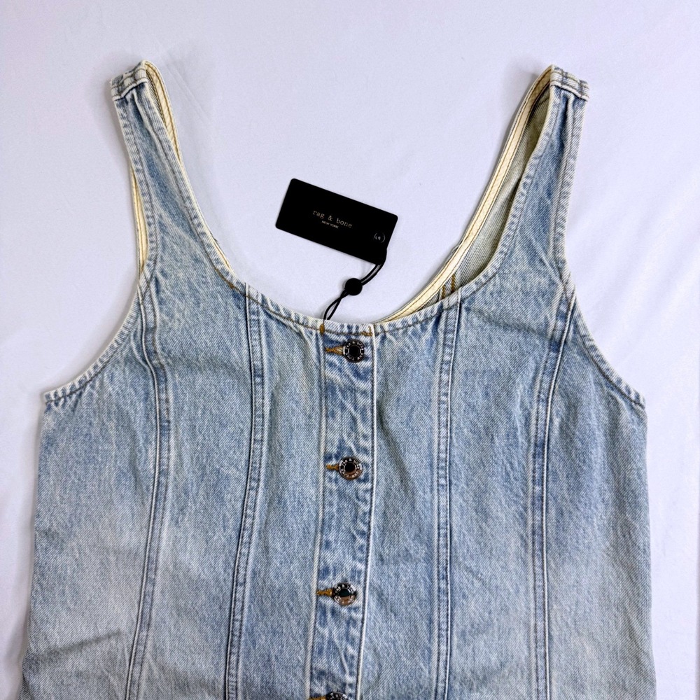 Rag & Bone Rockaway Laney Denim Mini Dress Light Wash Blue Button Front Size 6 - Picture 3 of 13